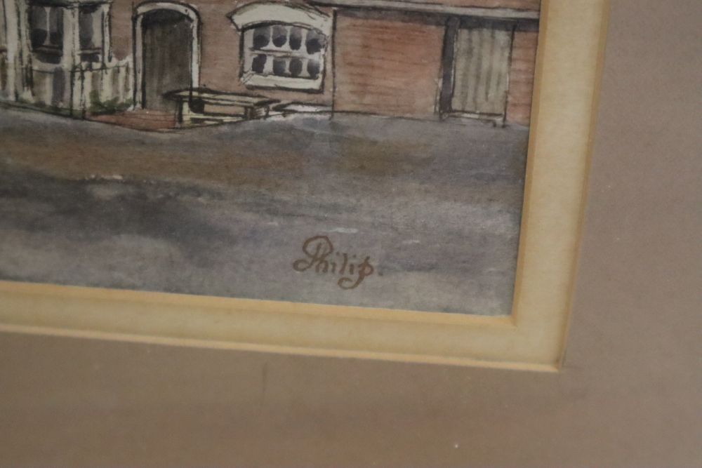 Philip Watts, watercolour, Plough, Lower Dicker, Winter, signed, 17 x 24cm
